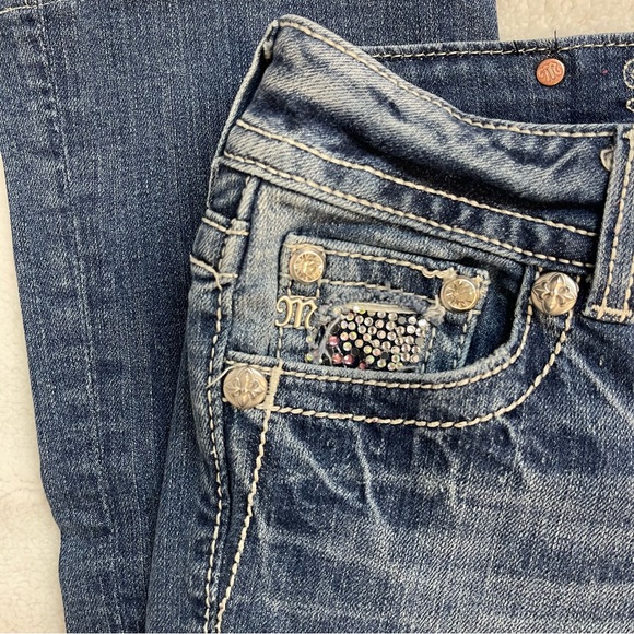 Miss Me Blue Boot Cut Jeans with Embellished Pockets Snake Print Rhinestone 26 - Picture 4 of 7